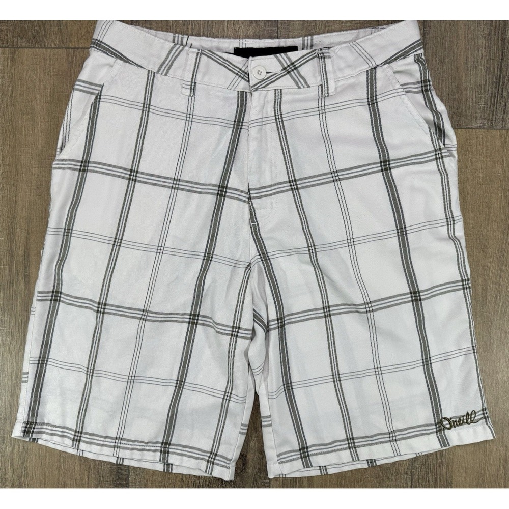 O'Neill White Gray Plaid Chino Shorts Mens 33x11 Casual Retro Skater Y2K